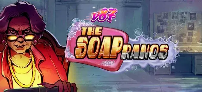 Tampilan visual slot Soapranos dengan elemen neon dan suasana dramatis